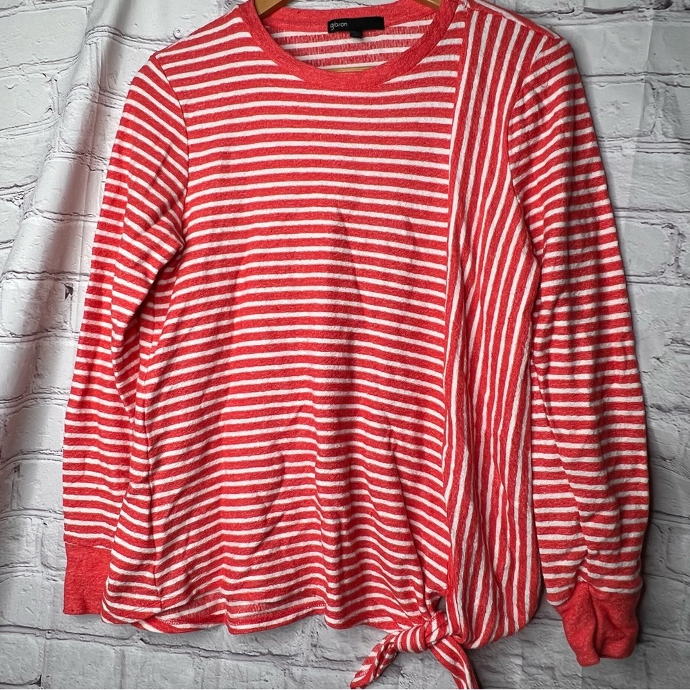 Gibson Women’s Long Sleeve Lightweight terry Cloth Shirt Side Tie Striped Medium